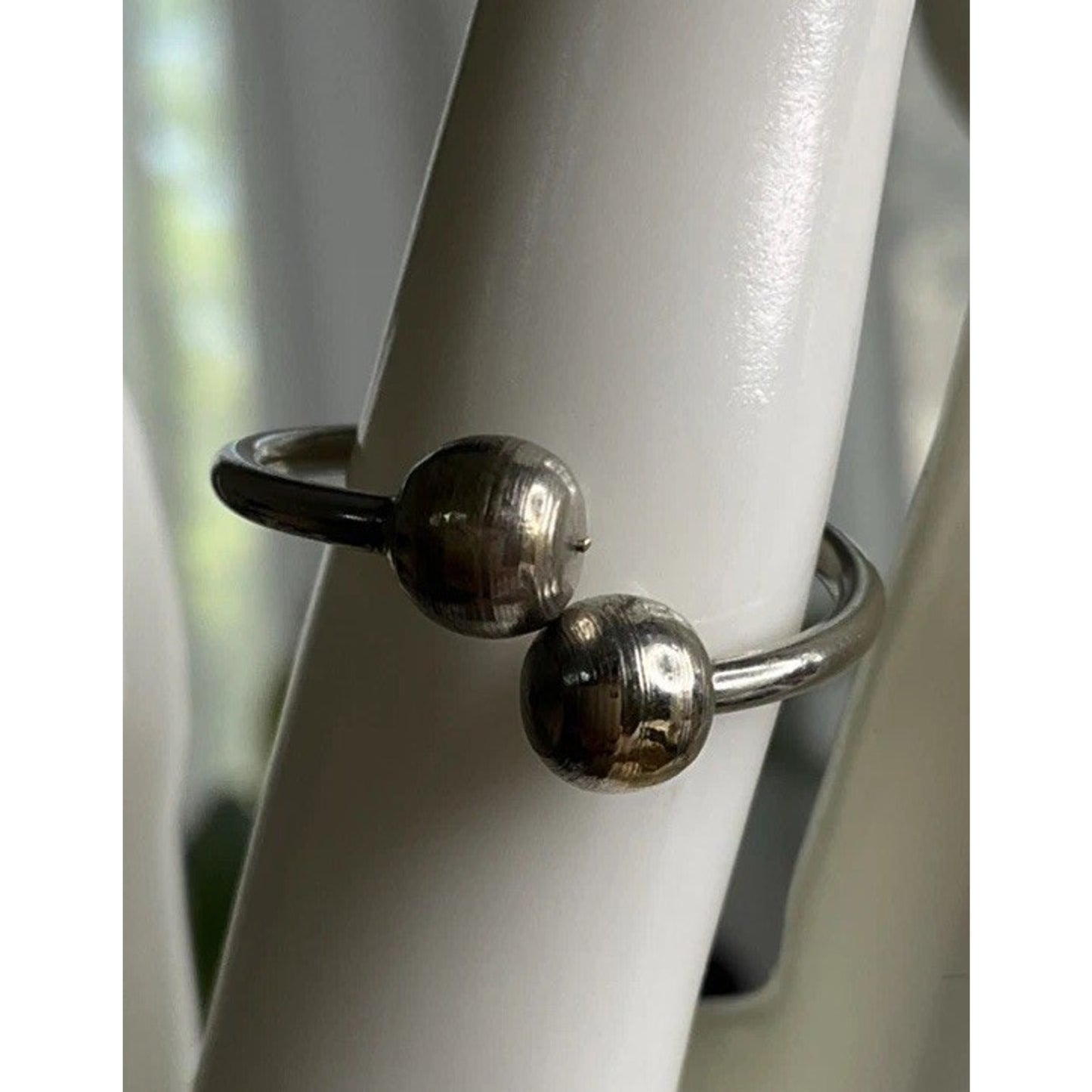 Sterling Silver Double Ball Crossover Ring Minimalist Open Ring Size 7.5