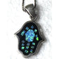 Vintage Sterling Silver Mosaic Opal Hamsa Hand Pendant Or Charm W/ 16” Necklace