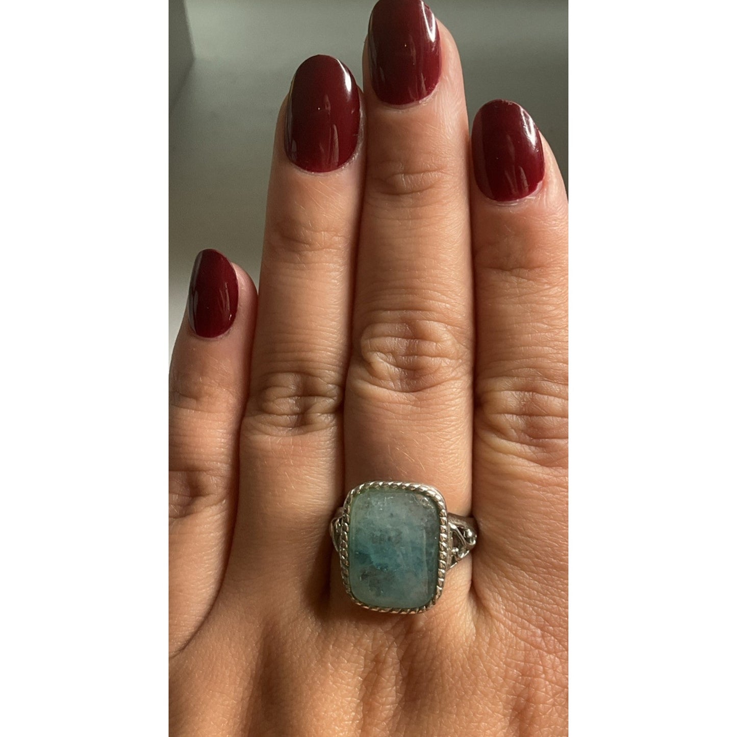 Vintage Leg Aquamarine Cabochon Sterling Silver Cocktail Statement Ring Sz 10.25