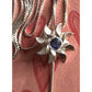 Sterling Silver 925 Pinwheel Flower Pendant Necklace w/ Blue Stone w/Box Chain