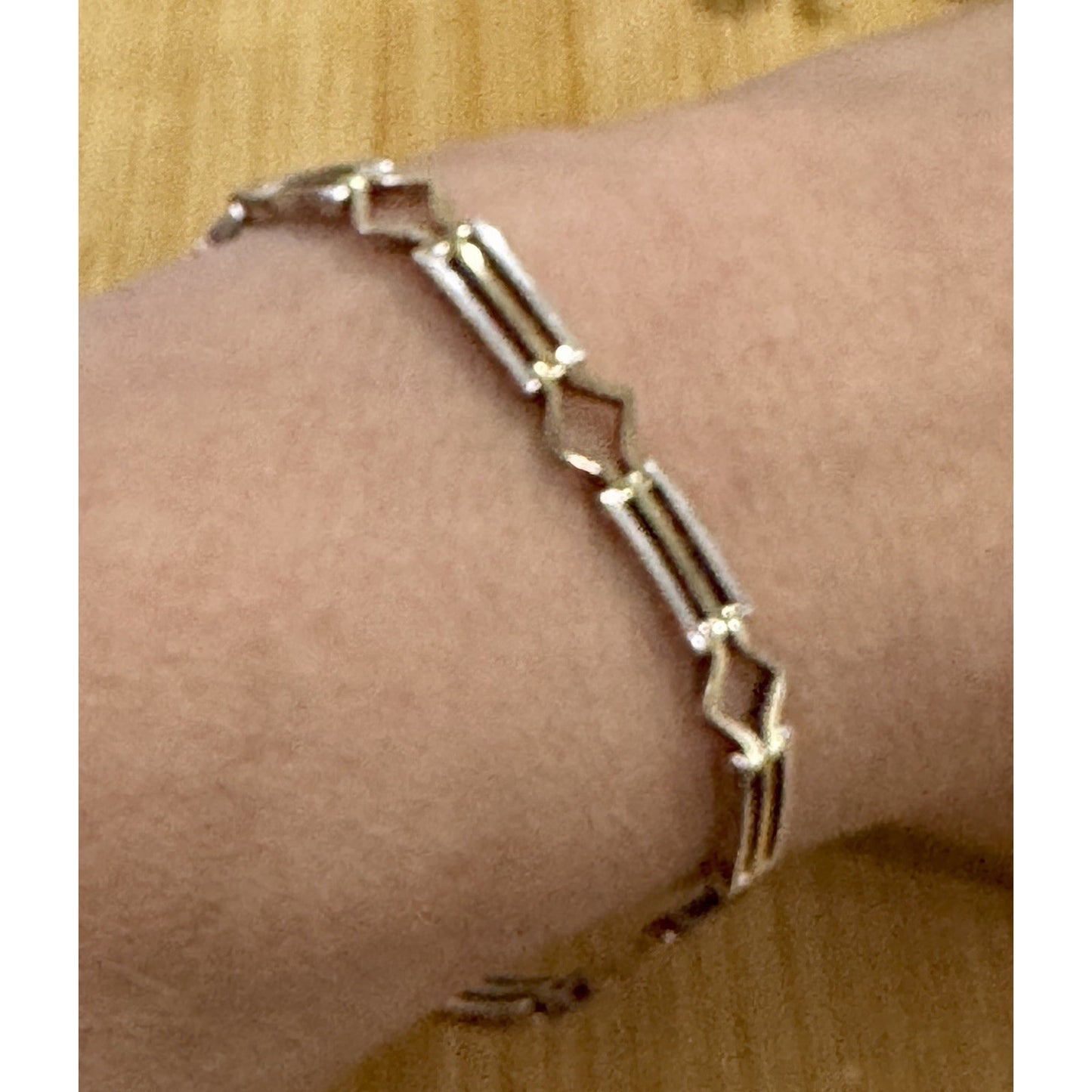 Vintage Italy 925 Sterling Silver And Gold Two Tone Geometric Link Bracelet 7.5”
