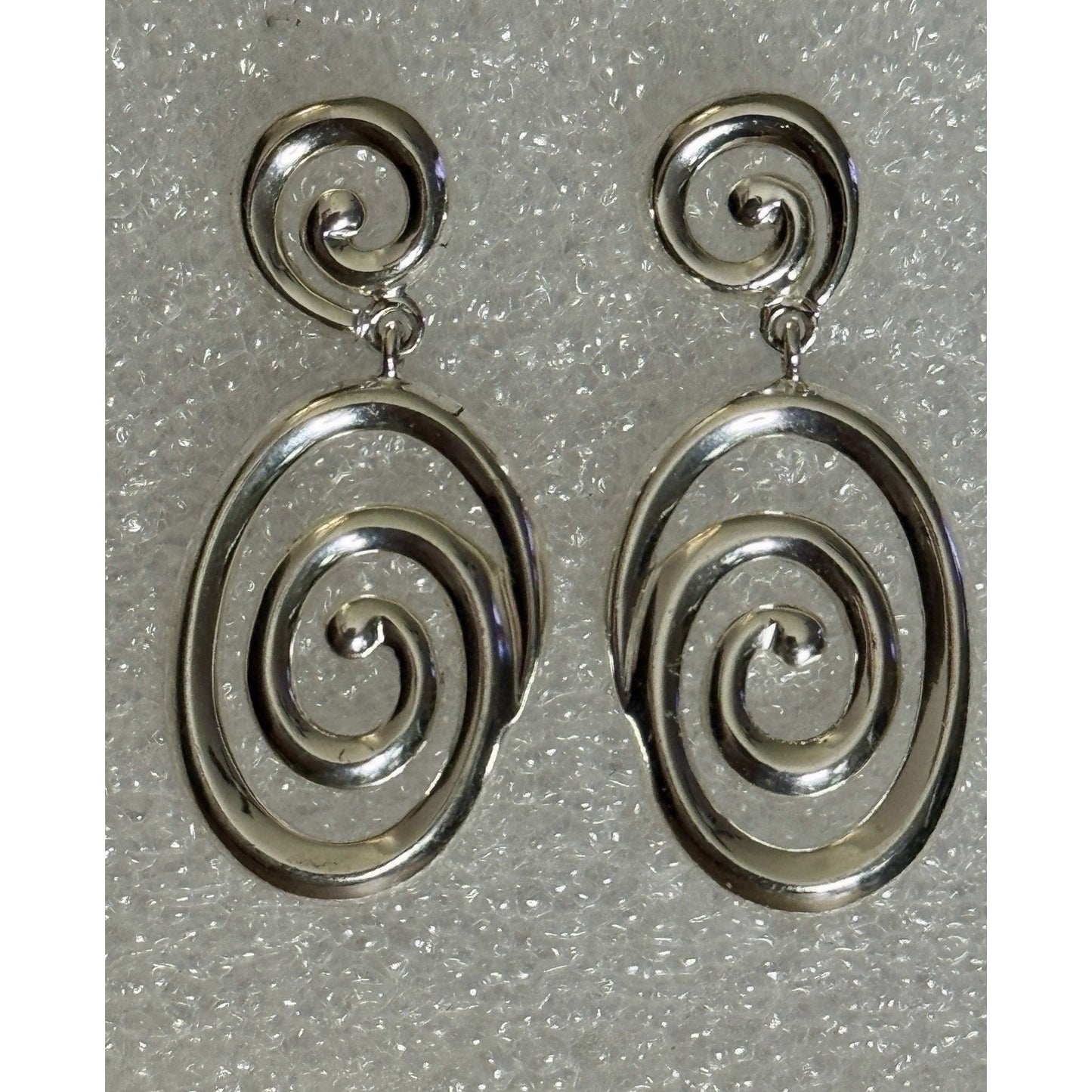 Sterling Silver Spiral Swirl Dangle Post Earrings 925 Modern Abstract 1.5” 9.9gr