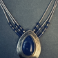 Native American Sterling Lapis Lazuli Pendant Three Liquid Strand Necklace 17”