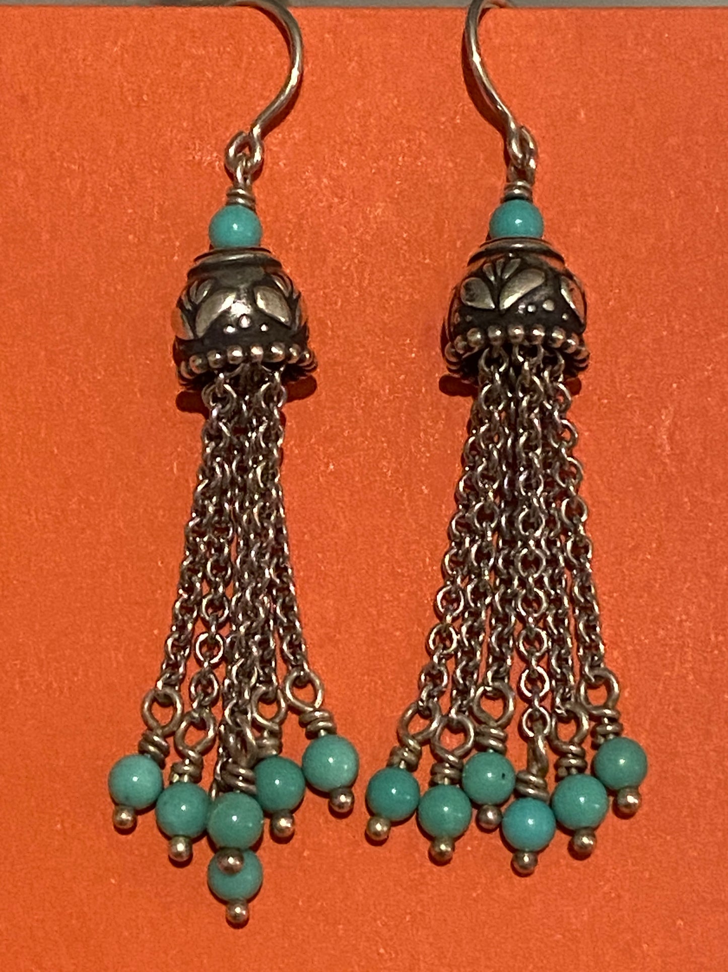 Pre-Owned James Avery Retired Silver Turquoise Tassel Ear Hooks Earrings