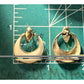 Vintage Gold Tone Cream Enamel Door Knocker Post Pierced Earrings 1” 80s - 90s