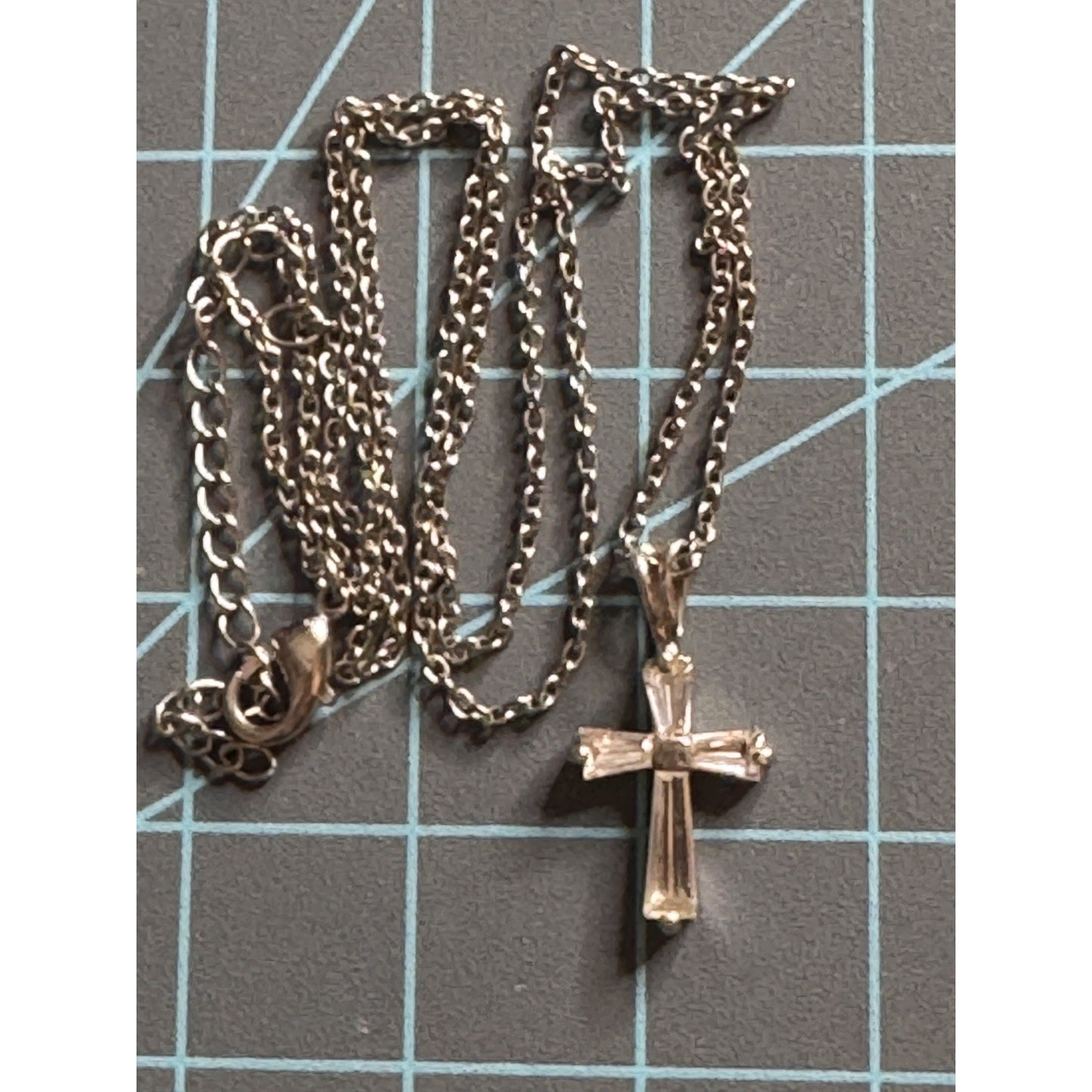 Sterling Silver CZ Cross Necklace 18” Chain 4g Baguette Cubic Zirconia