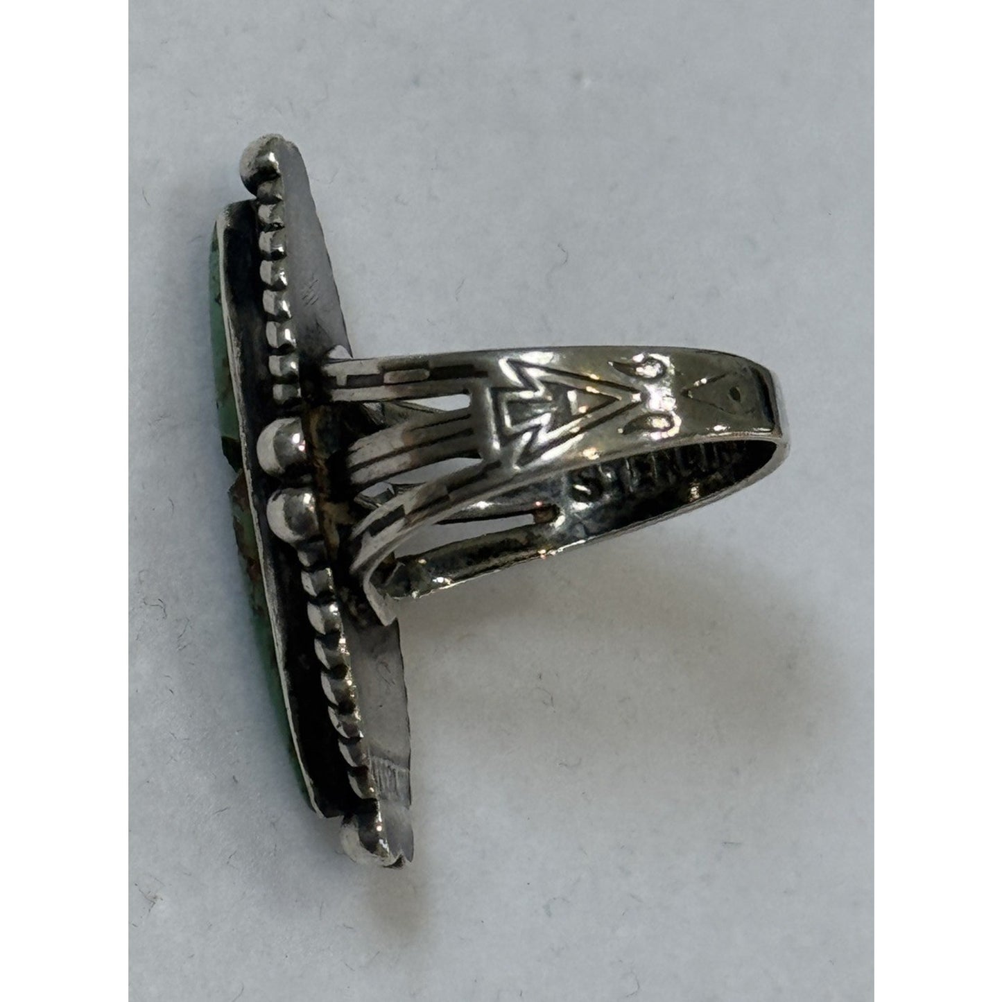 Vintage Navajo Turquoise Sterling Silver Green Turquoise Ring Old Pawn Size 6.5
