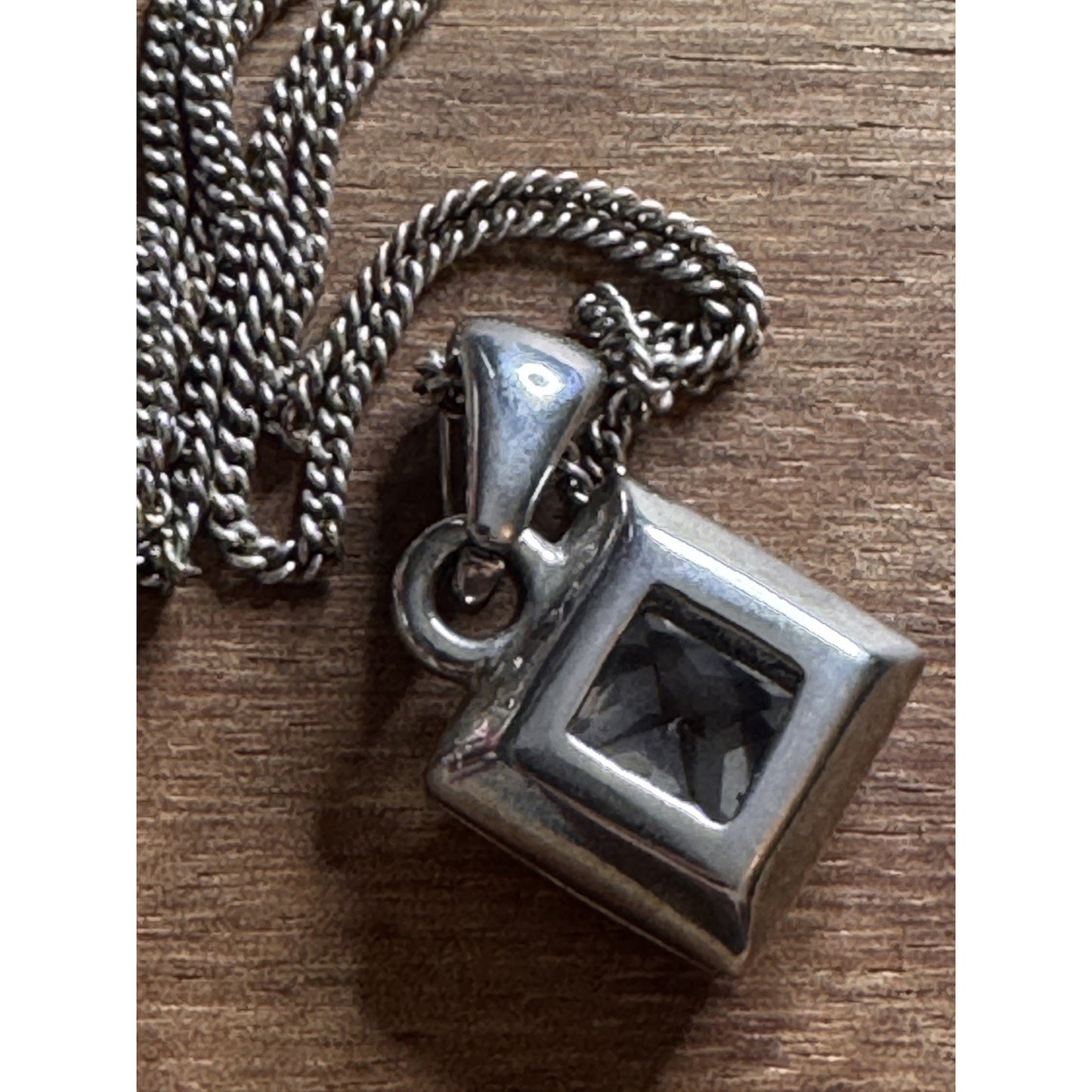 Sterling Silver 925 Princess Cut Clear CZ Cube Pendant Necklace 7g Modern 18”
