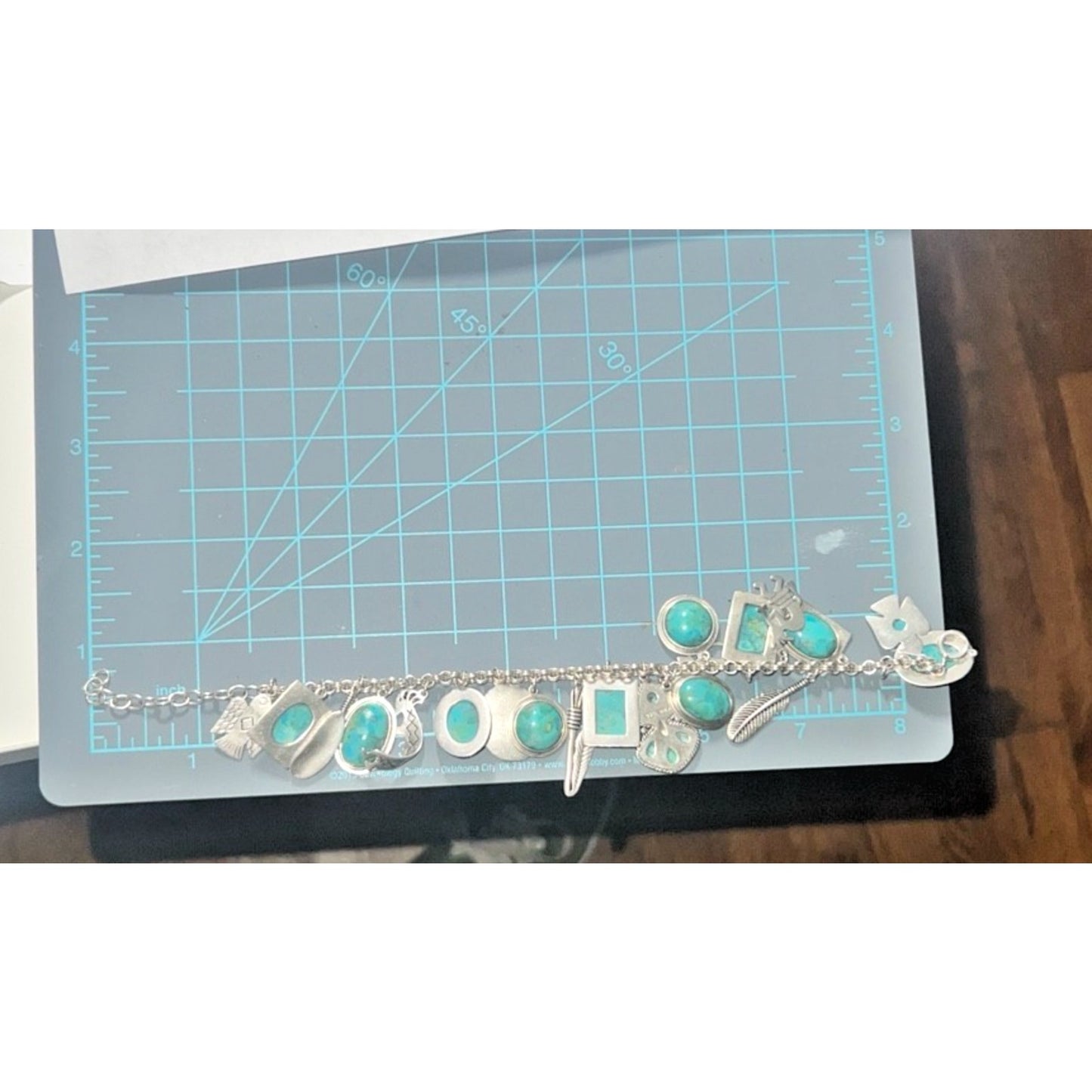 Vintage Sterling Silver Turquoise Charm Bracelet Southwestern Native Style 44g
