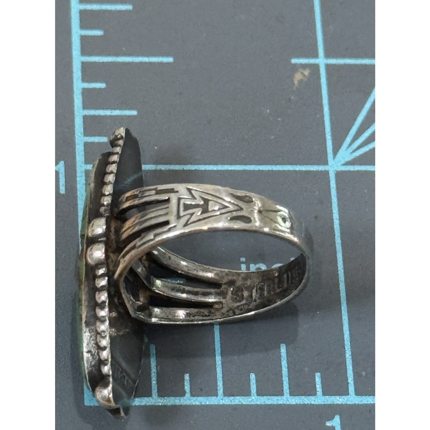Vintage Navajo Turquoise Sterling Silver Green Turquoise Ring Old Pawn Size 6.5