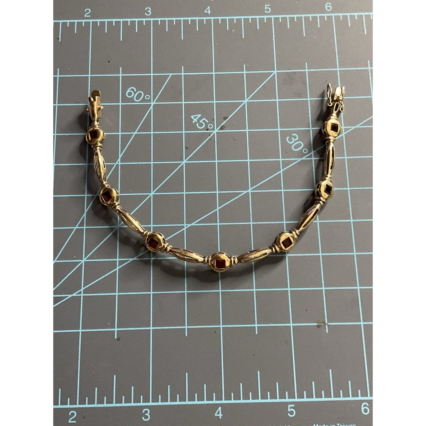 Vintage 925 Sterling Silver Gold Plated Garnet Link Bracelet 7.75” Thailand
