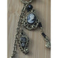 1928 Cameo Tassel Necklace Earrings Set Gold Tone Black Bead Victorian Revival