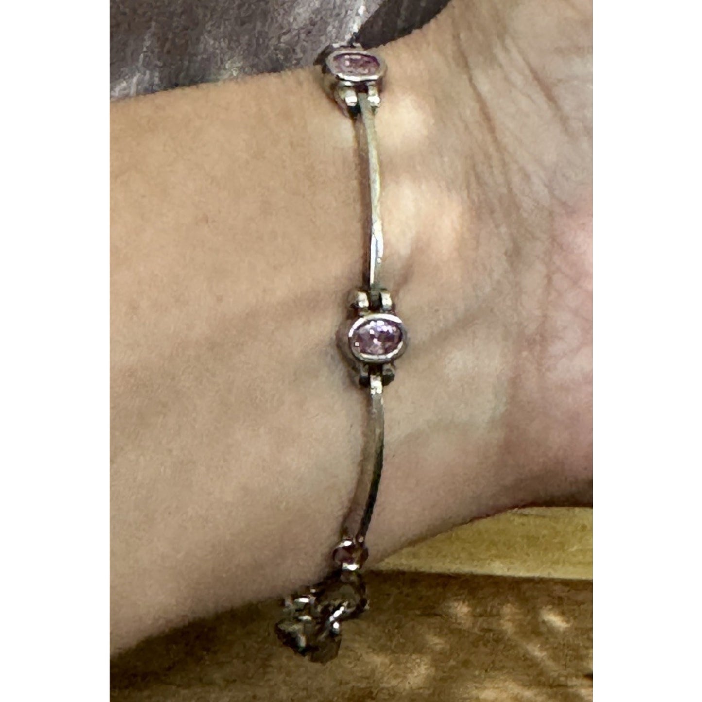 Vintage Pink Tourmaline Sterling Silver 5 Stone Link Bracelet 7.5” 90s - Y2K