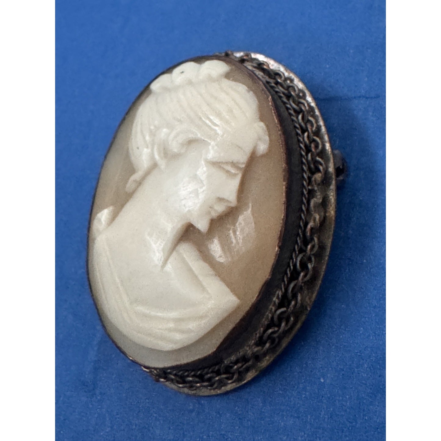 Vintage Hand Carved Shell Cameo 800 Silver European Brooch Or Pendant 1.5”