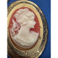 Vintage Gold Tone Cameo Locket Necklace Red White Resin Oval Hinged 18”
