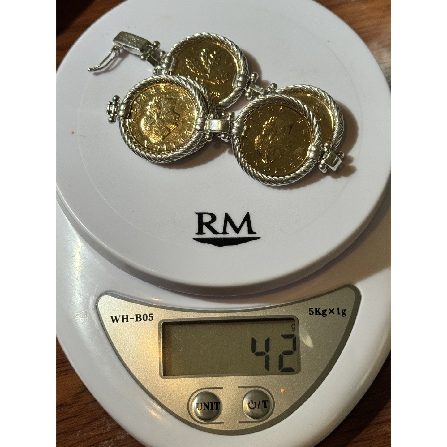Vintage Italian Sterling Silver Bracelet Five Genuine Italian 20 Lire Coins 44g