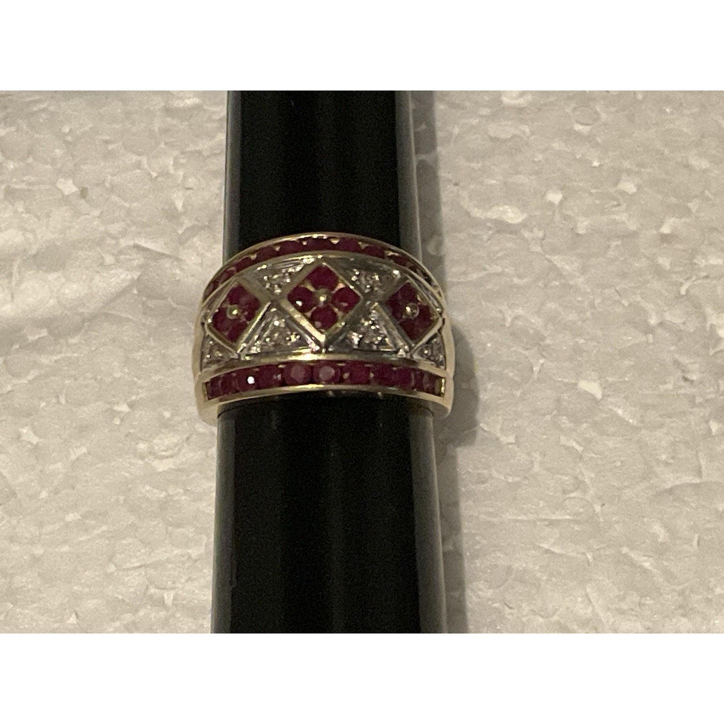 Vintage Alwand Vahan 14K Yellow Gold Ruby & Diamond Cigar Ring – Size 6.5