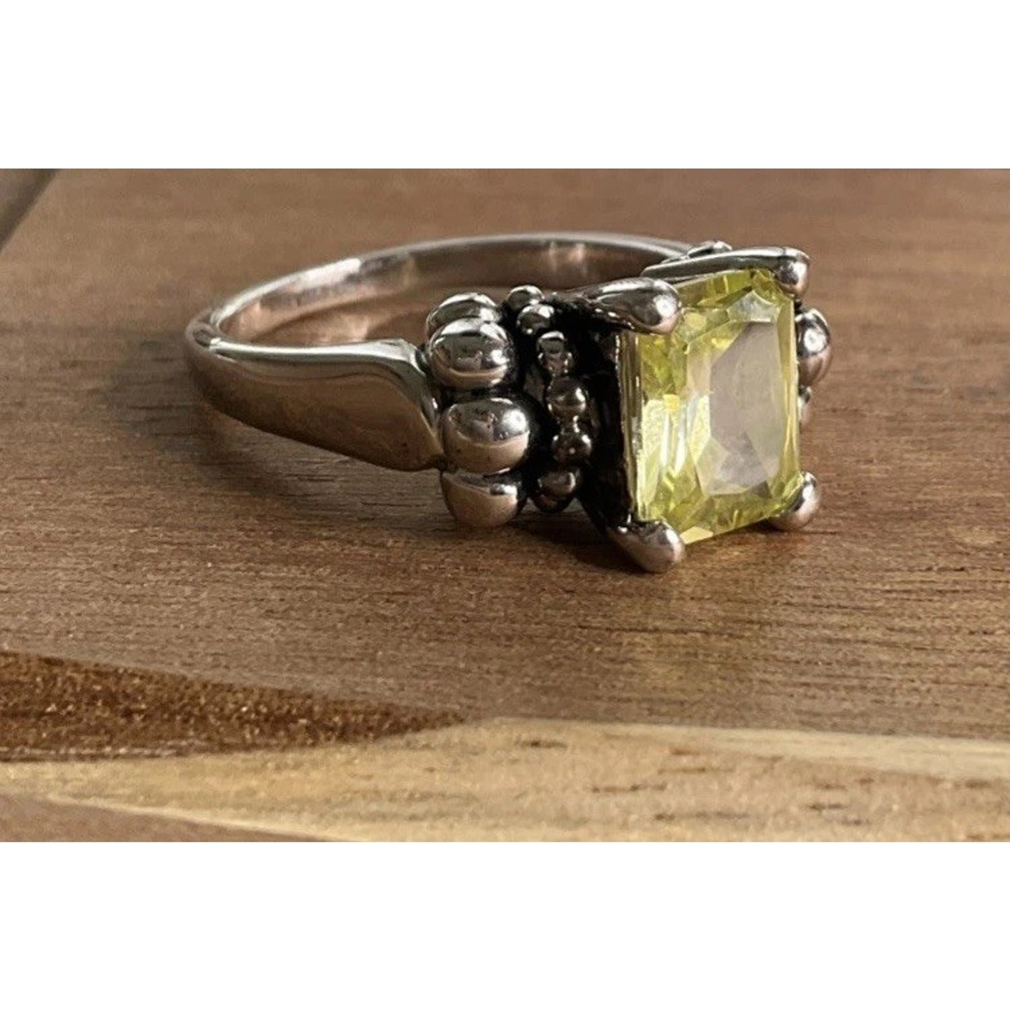 STERLING SILVER VINTAGE 925 Lemon Quartz Cushion Gemstone Ring Size 9