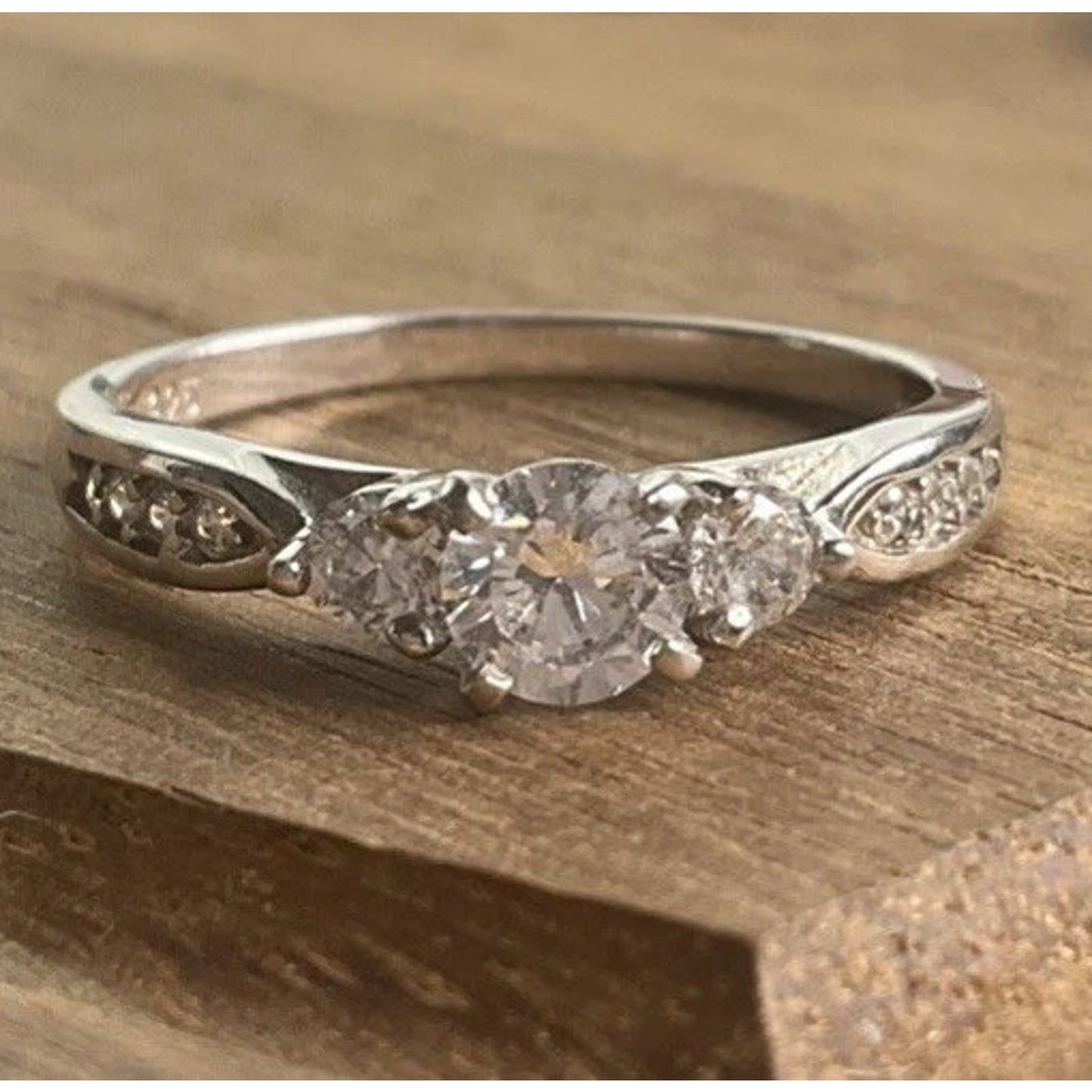 Sterling Silver Three Stone Ring Size 7 Engagement Style Promise Ring 925
