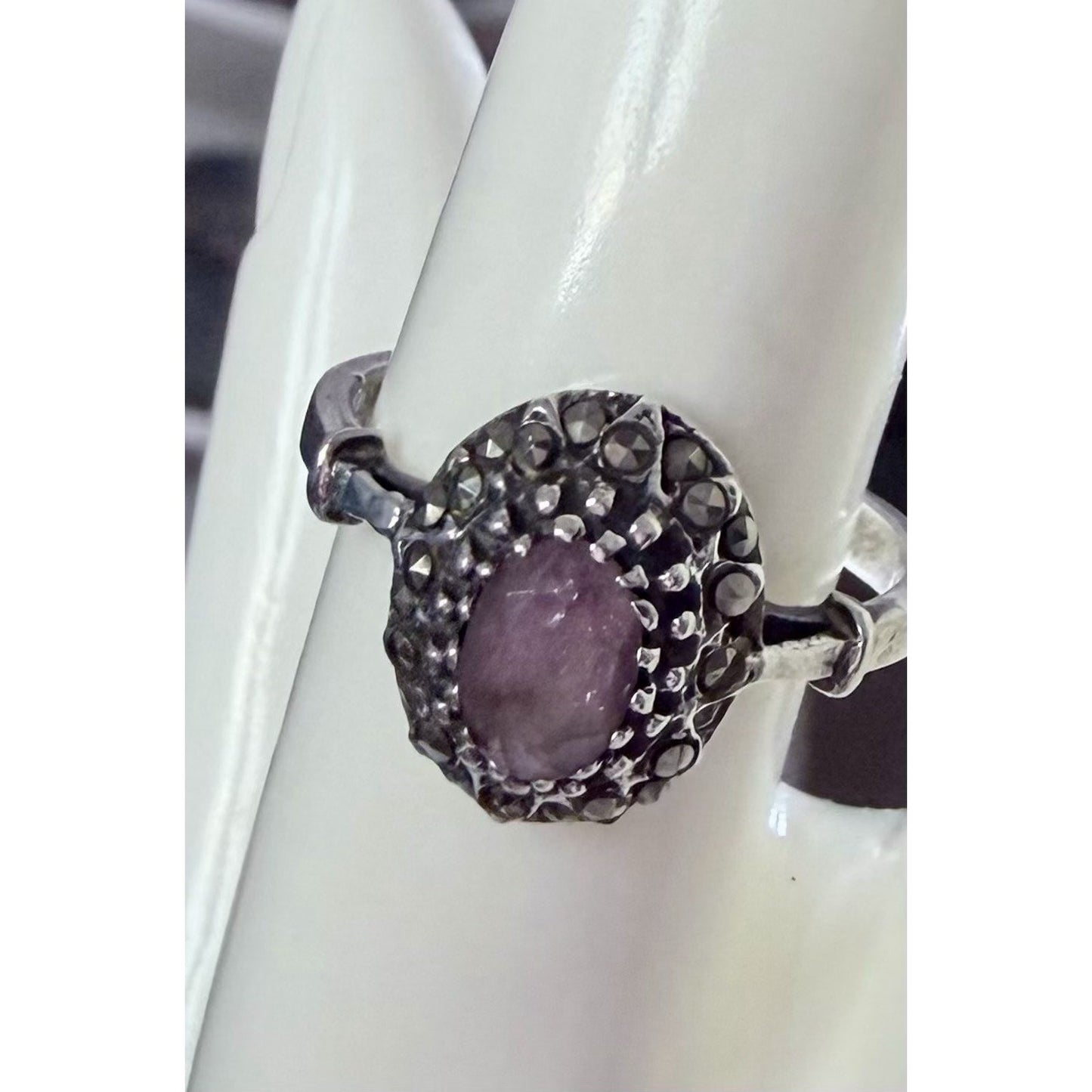 Vintage Sterling Silver Purple Amythest Art Deco Ring Size 9.5