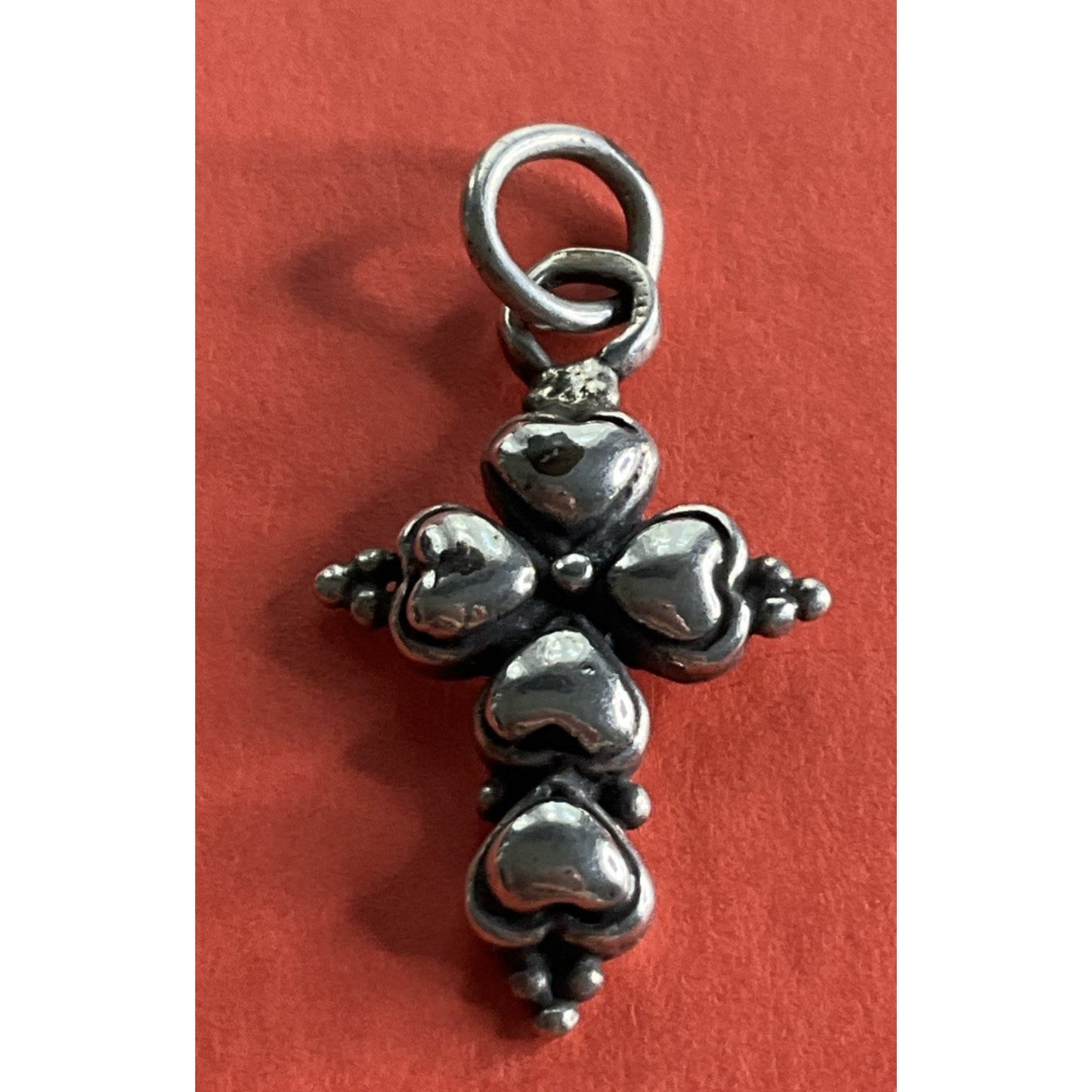 Vintage 925 Sterling Silver Puffy Heart Cross Charm
