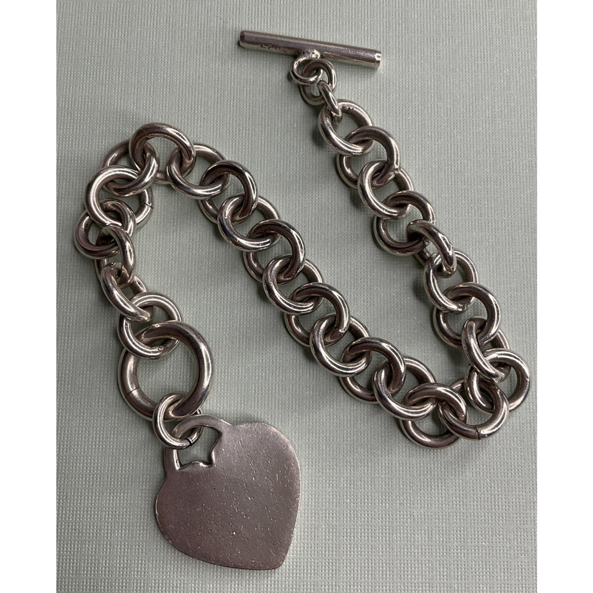Vintage Sterling Silver Double Link Heart Charm Toggle Bracelet 40g