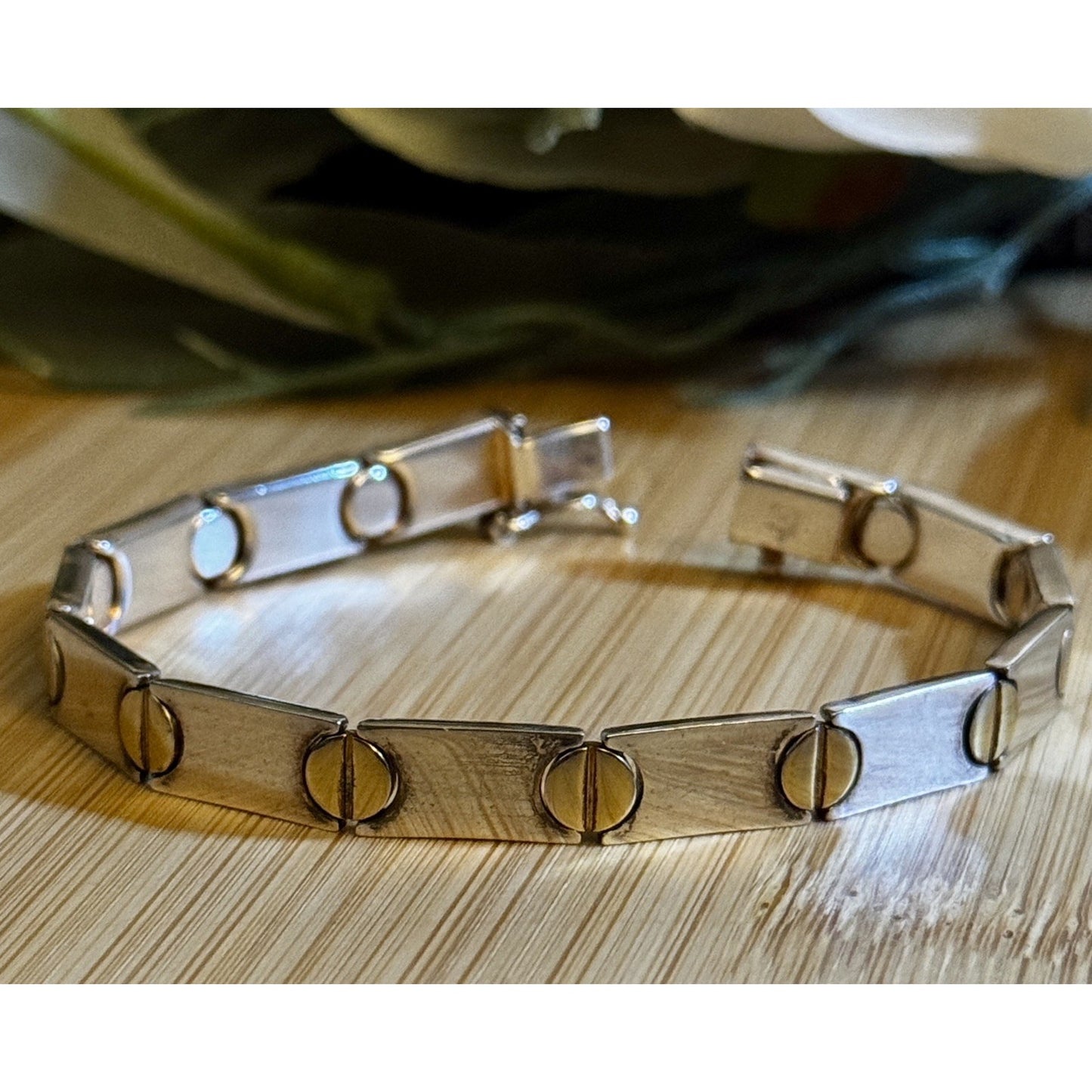 Vintage Milor Italy 925 Sterling Silver Gold Tone Screw Link Bracelet 7.5”