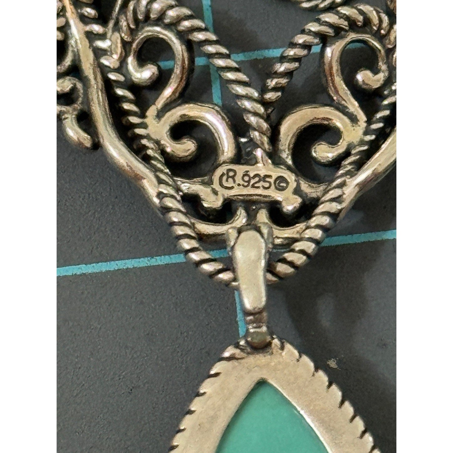 New Carolyn Pollack Sterling Silver Turquoise Doublet Scroll Rope Bar Necklace