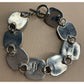 Mexico 925 Sterling Silver Two Tone Square Link Bracelet 36g Toggle 7.5”