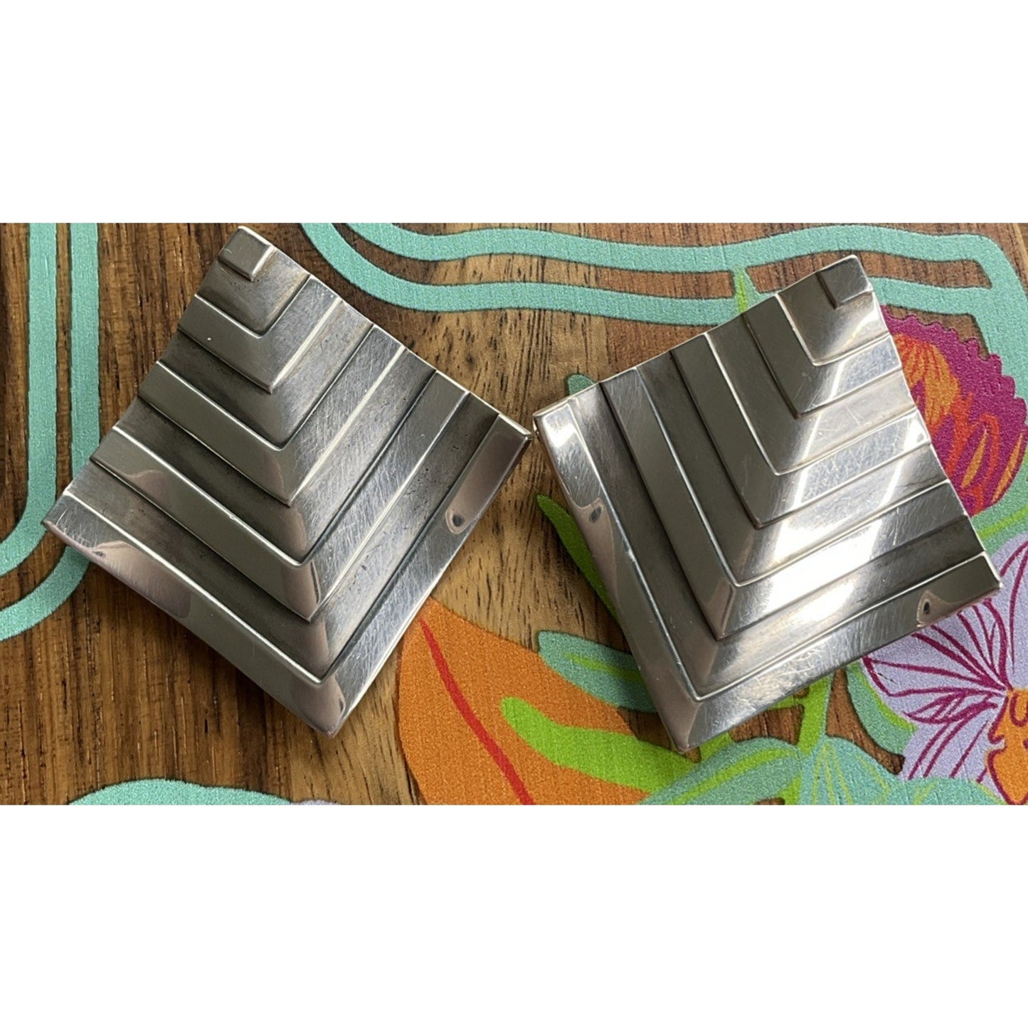 Retired James Avery Vintage Chevron Sterling Silver 90s Geometric Earrings 21g