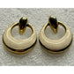 Vintage Gold Tone Cream Enamel Door Knocker Post Pierced Earrings 1” 80s - 90s