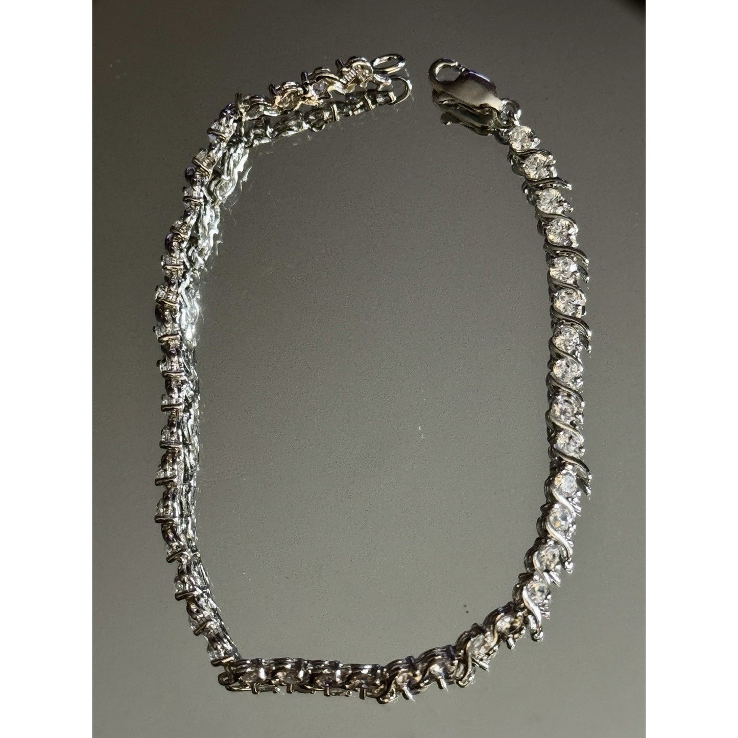 Vintage Sterling Silver CZ Tennis Bracelet 925 Signed 925 CZ 8” Bracelet