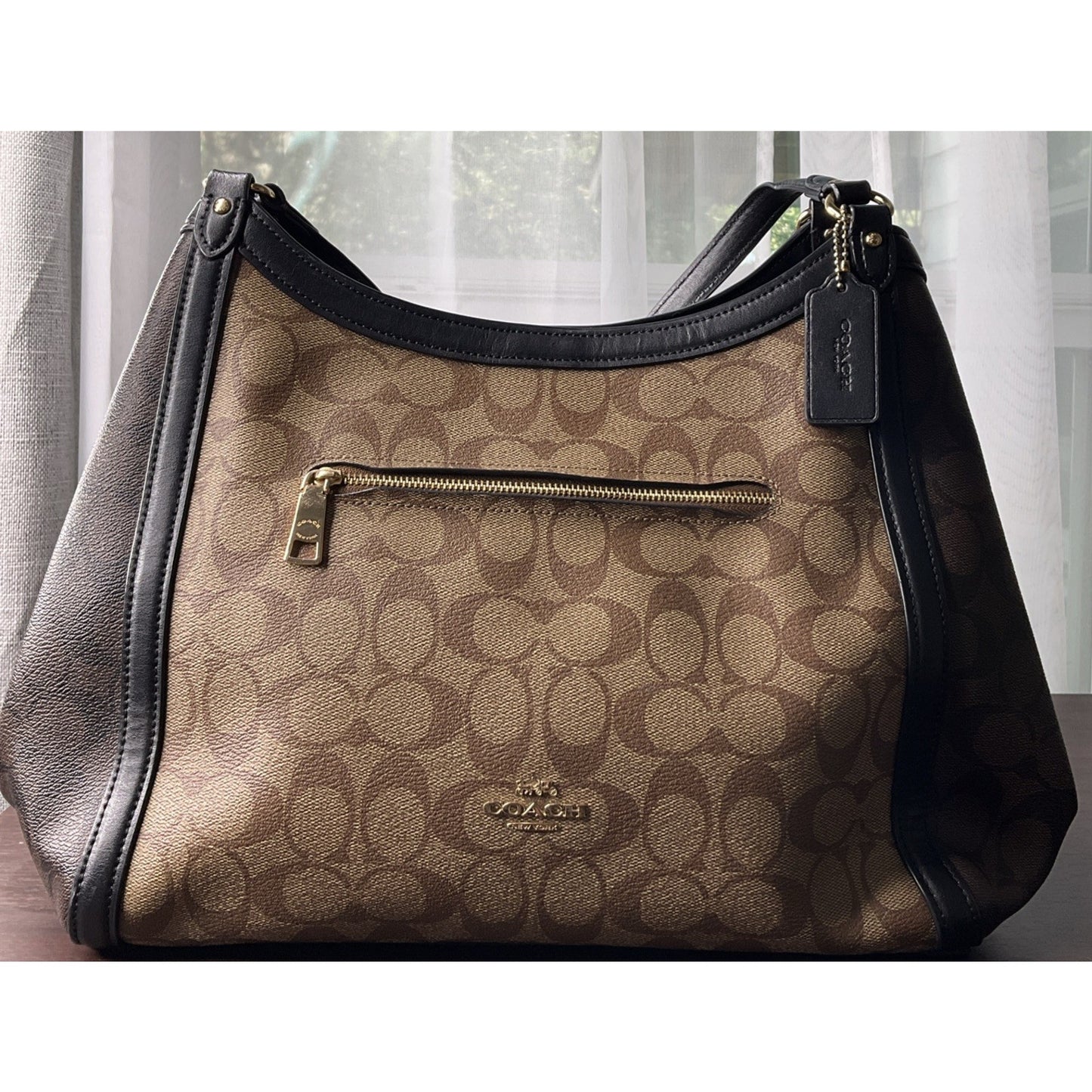 COACH KRISTY Shoulder Bag In Color Block Signature Canvas Khaki And Dark Brown