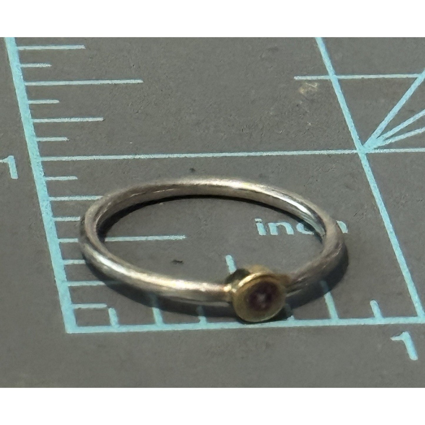 Sterling Silver And Gold Two Tone Amethyst Bezel Stacking Ring Size 6 Minimalist