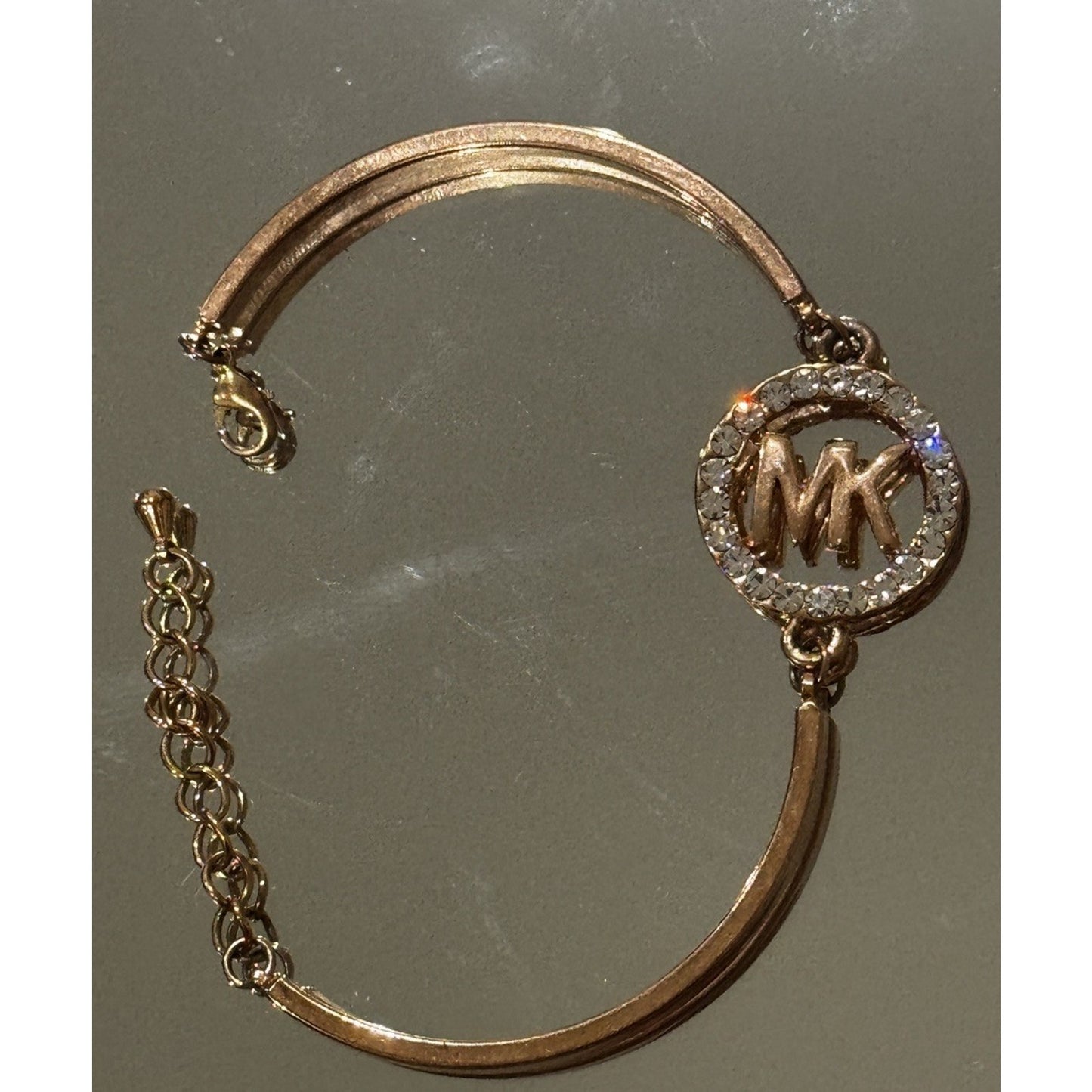 Michael Kors Rose Gold Pave Crystal MK Circle Hinged Adjustable Bracelet