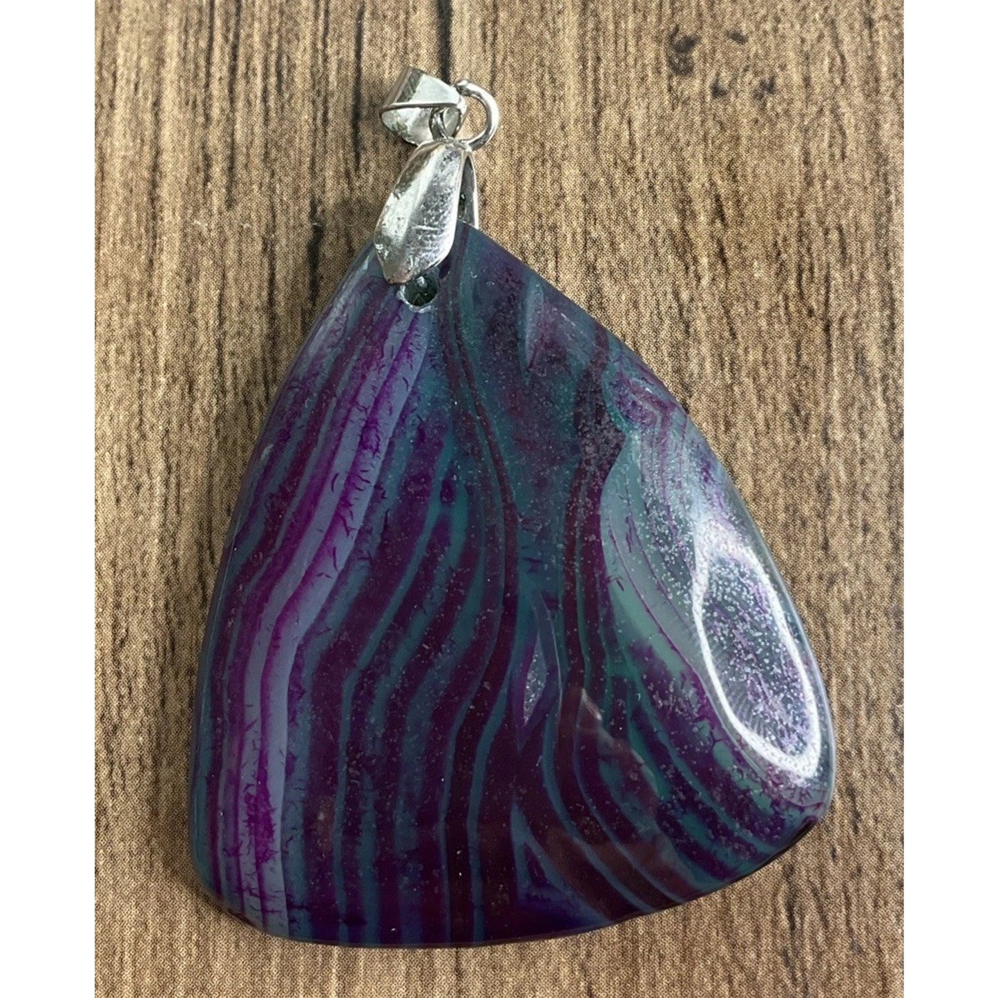 Large Banded Agate Pendant Purple Green Statement Stone Boho Freeform Pendant