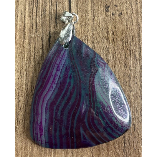 Large Banded Agate Pendant Purple Green Statement Stone Boho Freeform Pendant