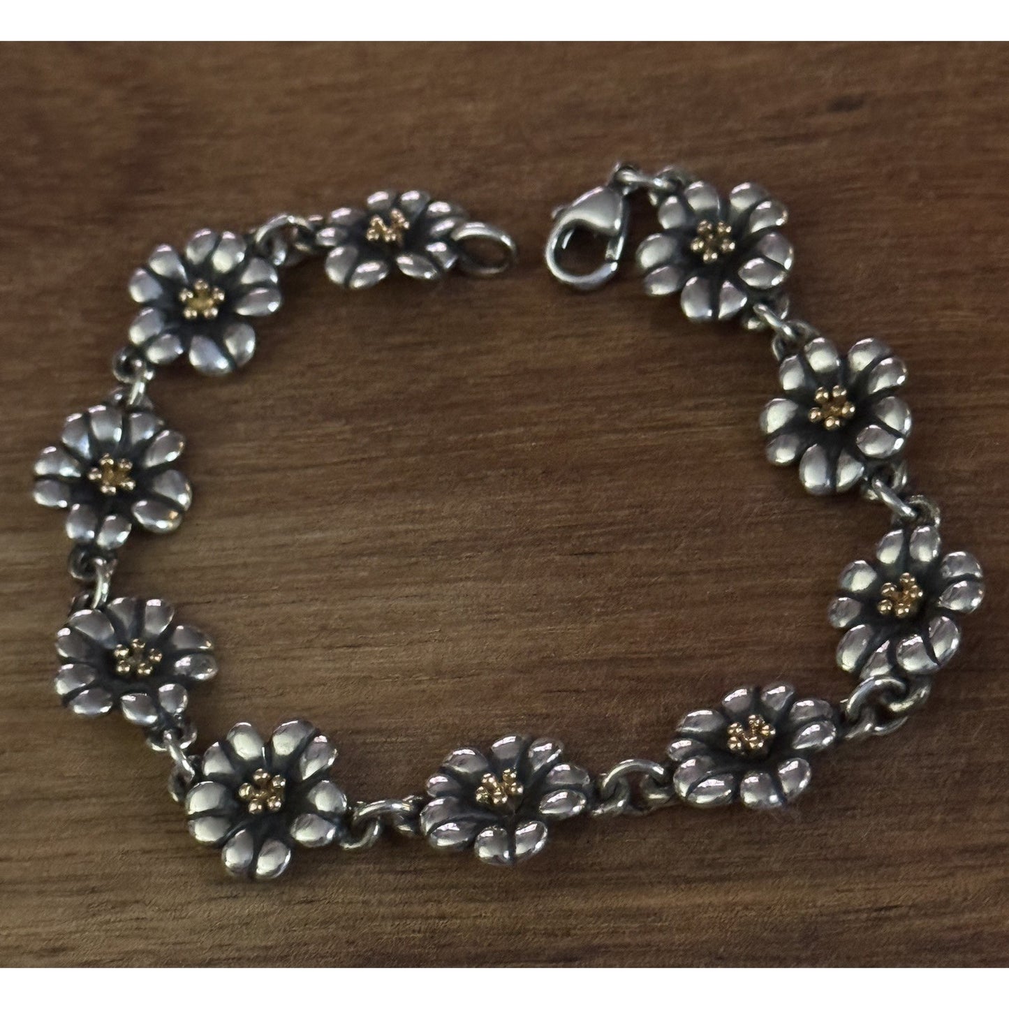 Pre owned James Avery Retired 18k Gold and Sterling Silver April Flower Bracelet Size 7.5”