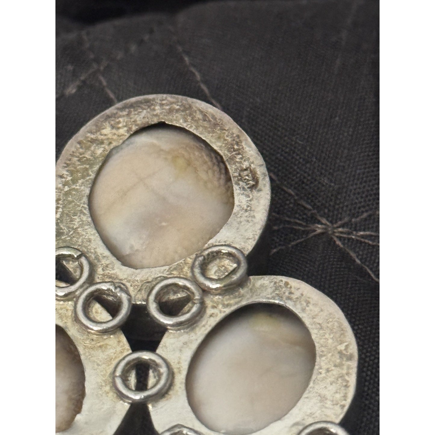Vintage White Shiva Eye Shell Bib Statement Necklace Sterling Silver Boho 23”