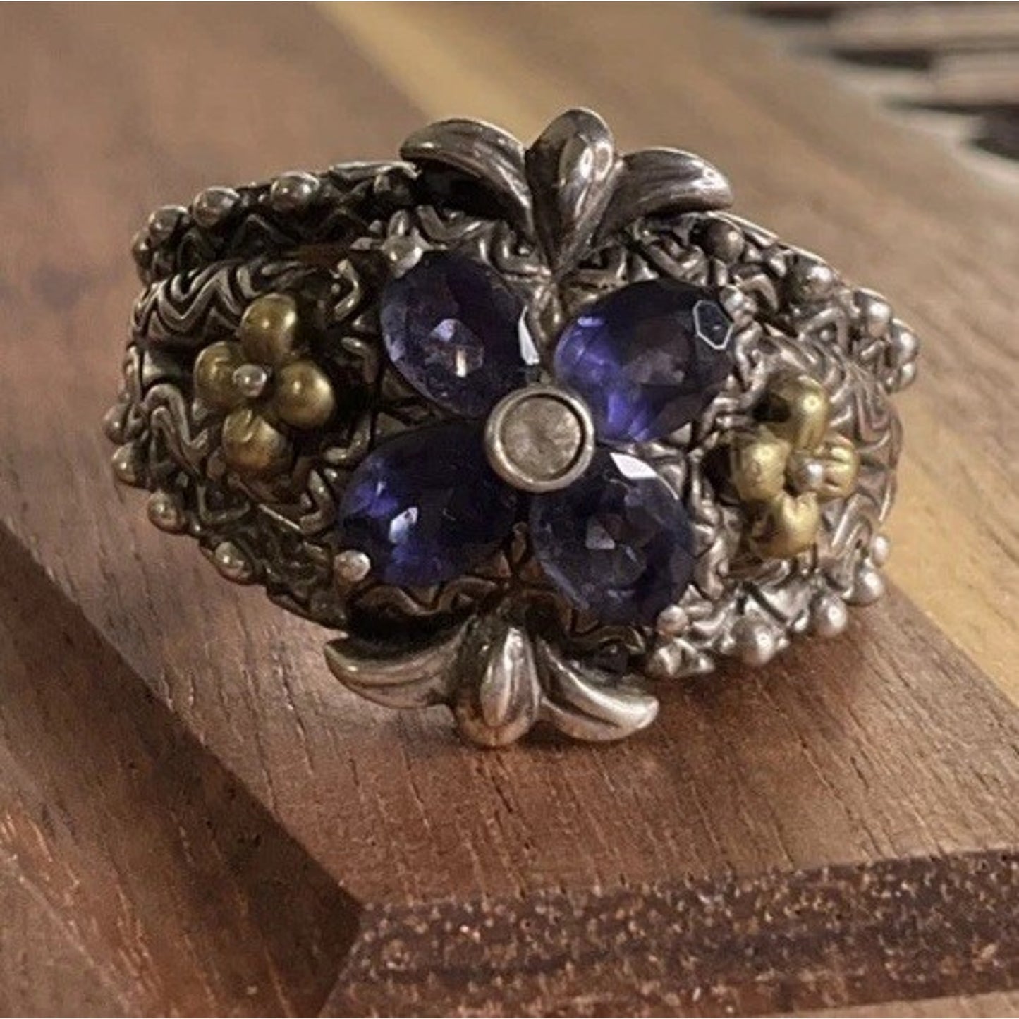 Barbara Bixby 925 18K Gold Multi Gemstone Flower Ring Size 8