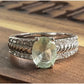 Sterling Silver Green Gemstone Halo Ring Oval Statement Ring 925 Size 8