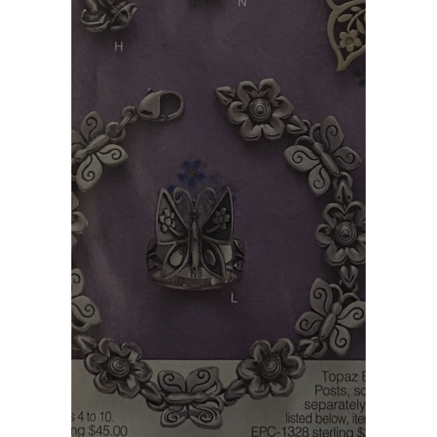 Pre Owned James Avery Retired HTF Silver Butterflies In Bloom Flower Bracelet 7 3/4”