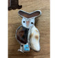 Vintage Navajo Sterling Silver Owl Brooch Multi Stone Inlay Turquoise Agate