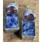 Vintage Sterling Silver Sodalite Amethyst Modernist Dangle Geometric Earrings
