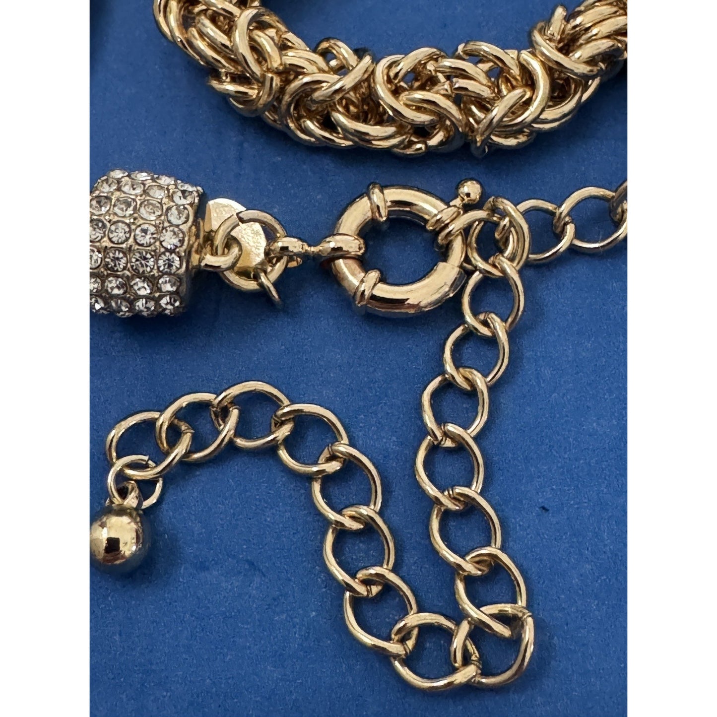 Premier Designs OPC 32” Heavy Byzantine Gold Tone Necklace 176g Rhinestone Caps