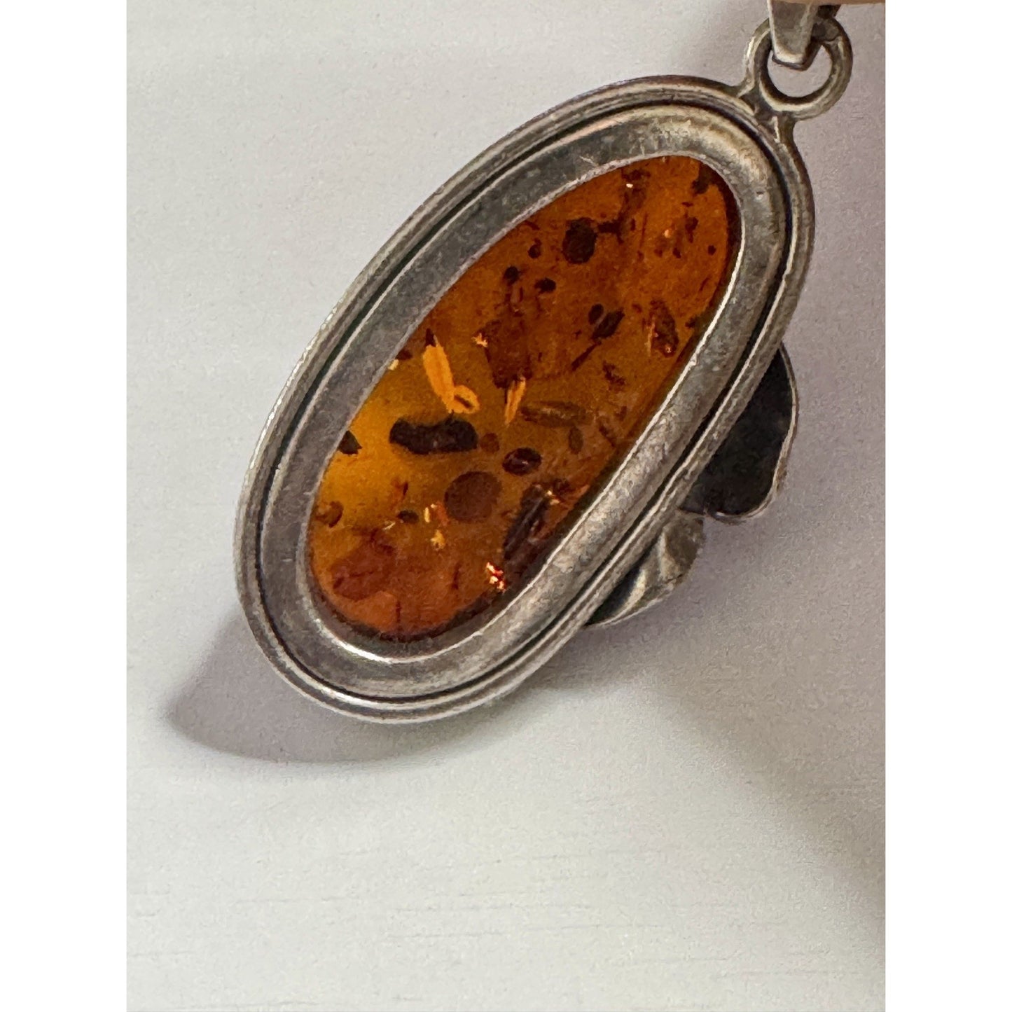 Vintage Baltic Amber Sterling Silver Pendant 17.9g 2” Tall Large Natural Amber