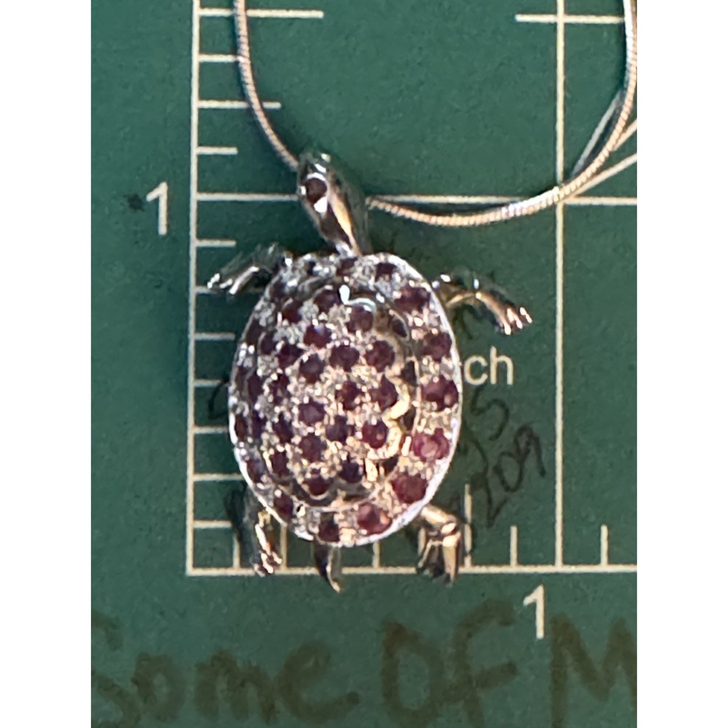 VINTAGE Chapal Zenray Rubies Sterling 925 TURTLE brooch / Pendant w/Necklace 22g