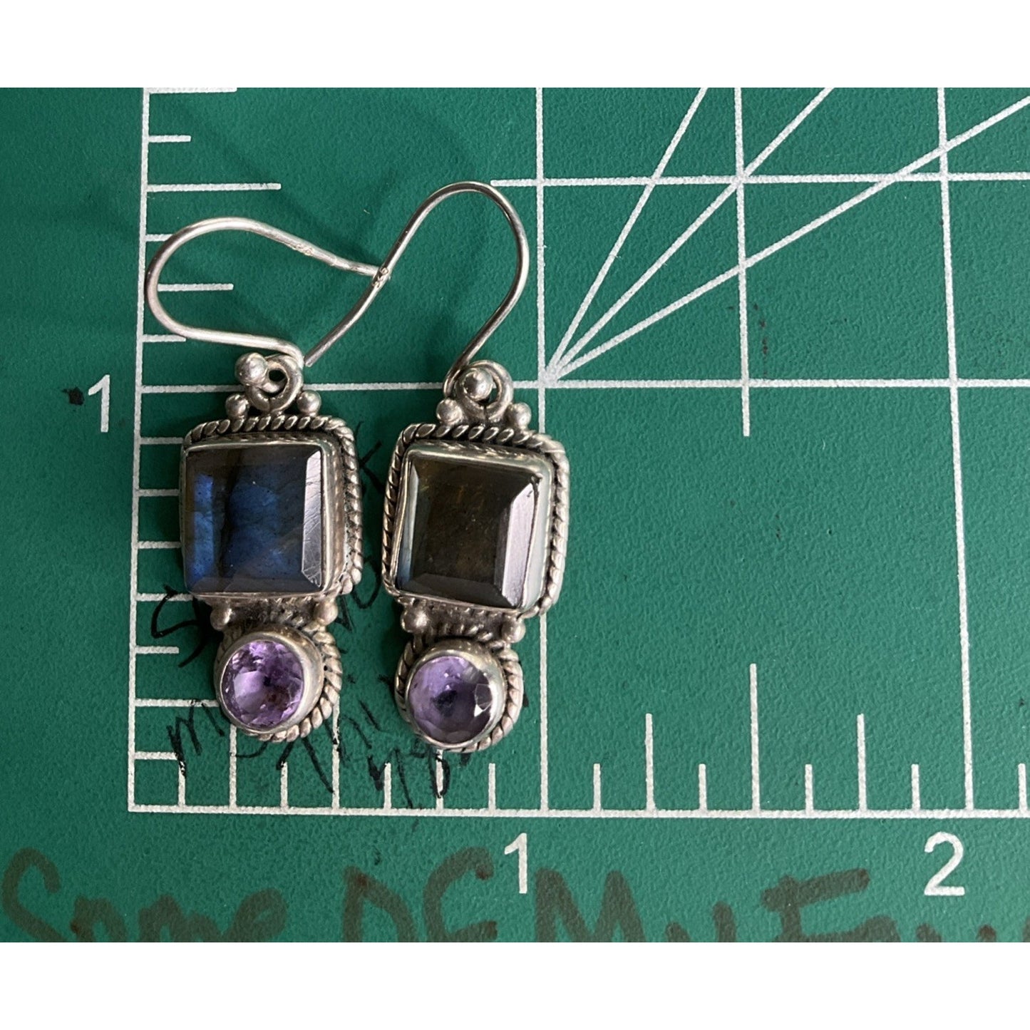 Sterling Silver Labradorite Amethyst Dangle Earrings 925 India