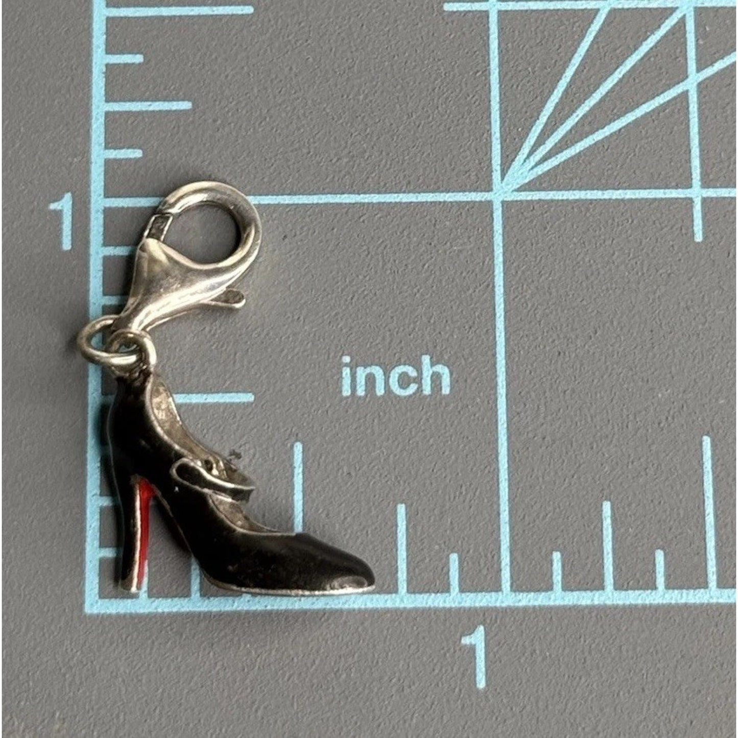 Vintage Sterling Silver and Black Enamel Heel W/ Red Bottoms Clip-On Charm