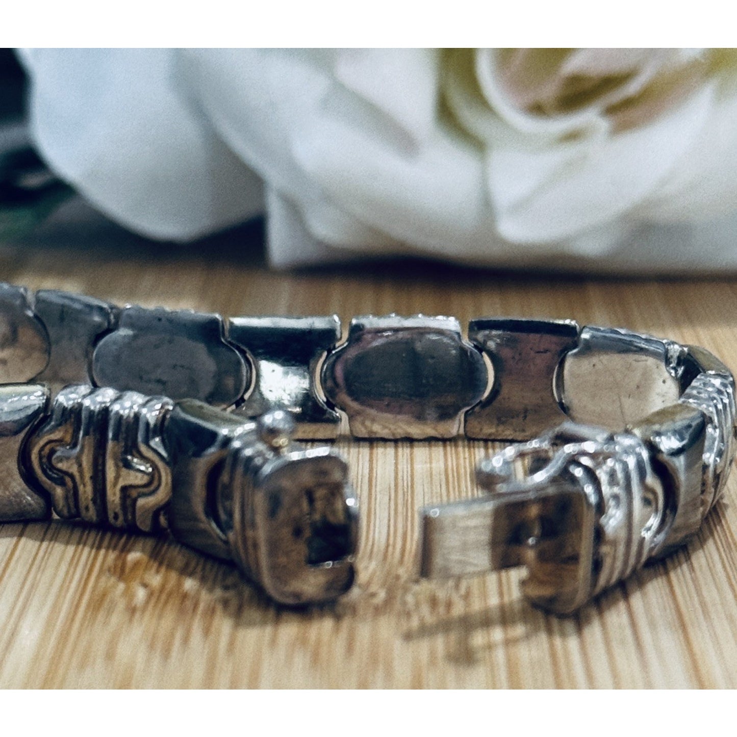 Vintage Italy 925 Sterling Silver Ornate Scroll Panel Link Bracelet 7.5” 16g